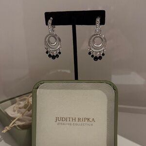 Judith Ripka Chandelier 925 Silver Earrings with Black Onyx Accents